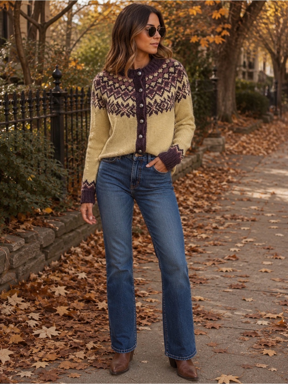 Dovetail Icelandic Wool Cream & Purple Nordic Button-Front Cardigan Sweater